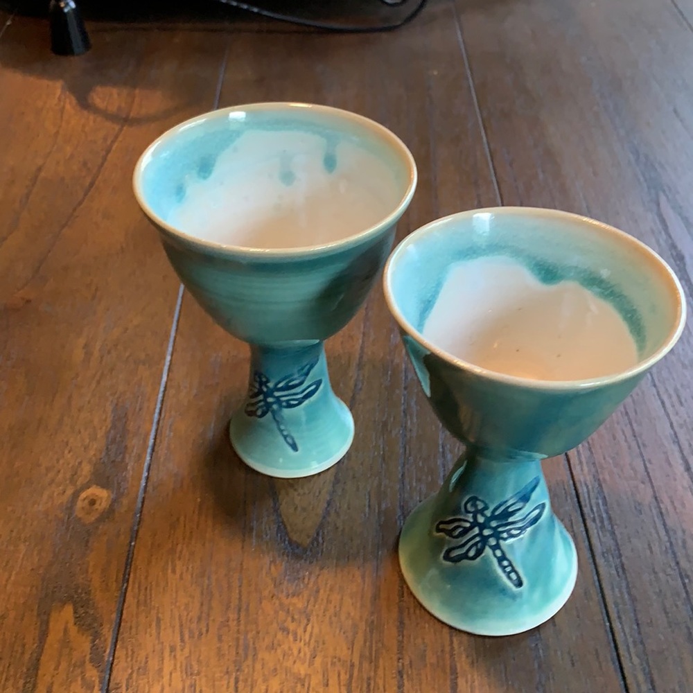 Studio Pottery Dragonfly Goblets